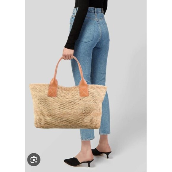 Helen Kaminski Raffia Weave Beige Tote Bag Leather Straps - Picture 1 of 16